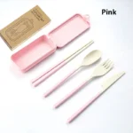 4Pcs Portable Tableware Set Wheat Straw Dinnerware Detachable Cutlery Travel Tableware Picnic Dinnerware Set Camping Cutlery Set - Image 12