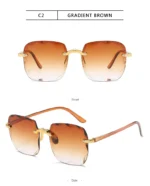 3PCS Square Rimless Sunglasses Women Luxury Brand Designer Summer Red Glasses Fashion Sun glasses For Men UV400 Shades Oculos - Image 20