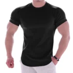 Men Summer T Shirts High Elastic Slim Fit Tshirt Men Quick-drying Curved Hem Mens T-Shirts Solid Color 3XL - Image 3