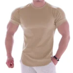 Men Summer T Shirts High Elastic Slim Fit Tshirt Men Quick-drying Curved Hem Mens T-Shirts Solid Color 3XL - Image 5