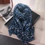 Women Classic Retro Leopard Printed Cotton Scarves Blue Small Polka Dot Design Shawl Ladies Oversized Soft Wrap Bandana Hijab - Image 7