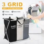 Dirty Clothes Storage Basket Three Grids Organizer Foldable Large Laundry Basket Waterproof Home Laundry Basket - Image 6