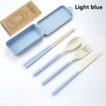 4Pcs Portable Tableware Set Wheat Straw Dinnerware Detachable Cutlery Travel Tableware Picnic Dinnerware Set Camping Cutlery Set - Image 7