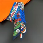 Fashion Women Hair Scarf 2024 New Brand Design Luxury Silk Scarf Fashion Print Headband Skinny Bag Scarves Neckerchief - Image 2