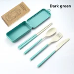 4Pcs Portable Tableware Set Wheat Straw Dinnerware Detachable Cutlery Travel Tableware Picnic Dinnerware Set Camping Cutlery Set - Image 9