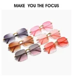 3PCS Square Rimless Sunglasses Women Luxury Brand Designer Summer Red Glasses Fashion Sun glasses For Men UV400 Shades Oculos - Image 13