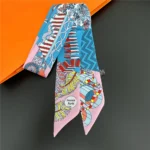 Fashion Women Hair Scarf 2024 New Brand Design Luxury Silk Scarf Fashion Print Headband Skinny Bag Scarves Neckerchief - Image 3