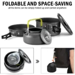 Outdoor camping cookware set aluminum non stick pot portable outdoor tableware cookware cooking pot bowl hiking BBQ picnic - Image 3