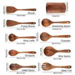 Wooden Kitchenware Cooking Shovels Spoon Colander Kitchen Utensils Set Household Cutlery Rack Teak Natural Wood Cookware - Image 2