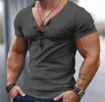 Summer Men Slim T-Shirts Short Sleeve V Neck T Shirt Man Casual Gym Tops Running Tees Football Basketball Shirts Male Clothes - Image 8