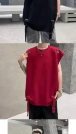 High Street Sleeveless T-shirts for Men in Summer New American Small Neckline Design Niche Pussy and Handsome Vest Vest - Image 10