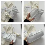 Lovely Bow Handbags for Girls Ladies Fashion Pleated Shoulder Bags for Women Simple Design Female Underarm Bag Casual Tote Purse - Image 5