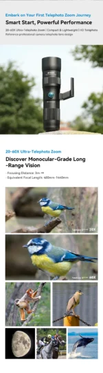 APEXEL Zoom Lens 20x-60x Telephoto Telescope Lenses Universal High Power Tele for Bird-watching Camping iPhone Android Phones - Image 9