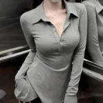 Polo Neck T Shirt for Women Coquette Clothes Sexy Woman Tshirt Trend Plain On Offer New Youth Fashion 2025 Basic Polyester In - Image 4
