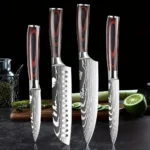4 PCS Kitchen Knives Set Chef Knife Sets 4Cr13 Stainless Steel Damascus Pattern Pakkawood Handle Paring Utility Santoku knifes