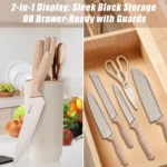 6PCS Kitchen Knife Set with Block Cover, Ultra Sharp High Carbon Stainless Steel Blade, Non Stick & Ergonomic Handle - Image 13