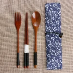 Spoon Fork Chopsticks Portable Tableware Wooden Cutlery Sets Travel Dinnerware Suit Environmental with Cloth Pack Gift - Image 2