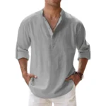 New Cotton Linen Shirts for Men Casual Shirts Lightweight Long Sleeve Henley Beach Shirts Hawaiian T Shirts for Men - Image 11