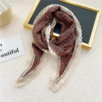 Triangle Rhombus Cotton Scarves Women Girls Headscarf Lace Edge Neckerchief Square Plaid Bandana Headband Scarf Neck Accessories - Image 5