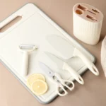 Stainless Steel Kitchen Knife and Scissors Five-Piece Set [Including Knife Holder] Household Fruit Knife, Slicing Knife, Scissors, Melon Peeler, Knife Holder, Complete Home Set - Image 8
