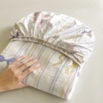 Striped Bow Bed Sheets Set Fitted Sheet Non Slip Bedspread With Elastic Band Mattress Cover (With Pillowcases) Double Bed Sheet - Image 4