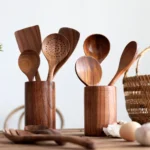 Wooden Kitchenware Cooking Shovels Spoon Colander Kitchen Utensils Set Household Cutlery Rack Teak Natural Wood Cookware - Image 3