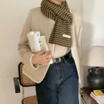 High Quality Thickened Winter Scarves Striped Warm Knitted Scarves Windproof Neck Warmer - Image 2