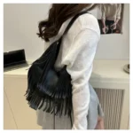 Large Capacity Casual Solid Retro Tassel Tote Bags Hot Sale Versatile Underarm Women's Bag Concise Advanced Sense Shoulder Bags - Image 36