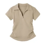 Polo Lapel Front Shoulder Short-sleeved T-shirt for Women 2025 Summer Design Pure Slim Fit Slim and Pleated Waist - Image 7