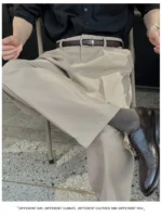 trousers for men with concealed buttons, loose straight trouser casual and versatile commuting suit trousers, trendy - Image 15