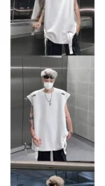 High Street Sleeveless T-shirts for Men in Summer New American Small Neckline Design Niche Pussy and Handsome Vest Vest - Image 14