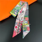 Fashion Women Hair Scarf 2024 New Brand Design Luxury Silk Scarf Fashion Print Headband Skinny Bag Scarves Neckerchief - Image 47