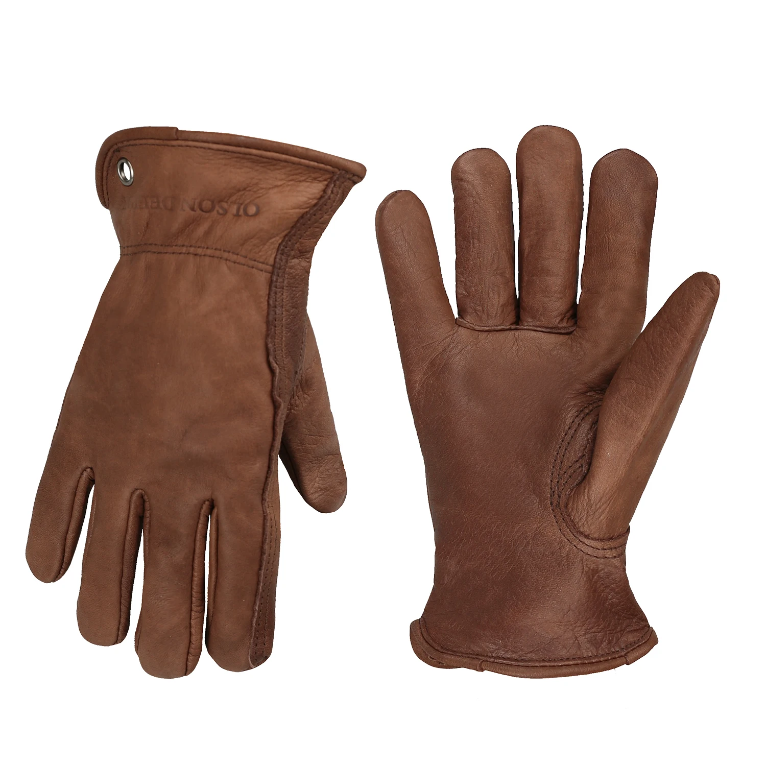 S14d1f7001eaa4485beb018034c3d3920l.webp Brown Leather Work Gloves for Cutting/Motorcycle/Farm,Cowhide Work Gloves with faded effect for men - Image 1