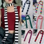 Women antumn Stripe Pattern Scarf Thin Neckerchief Y2k Style Thin long Cotton Scarves Punk Decorative Scarf Clothing accessories