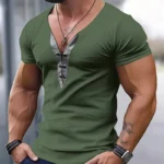 Summer Men Slim T-Shirts Short Sleeve V Neck T Shirt Man Casual Gym Tops Running Tees Football Basketball Shirts Male Clothes - Image 4