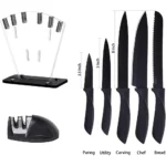 Kitchen knife 7-piece set, black professional stainless steel chef's knife with holder set home rust-proof and sharp meat cutter - Image 13