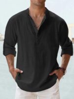 New Cotton Linen Shirts for Men Casual Shirts Lightweight Long Sleeve Henley Beach Shirts Hawaiian T Shirts for Men - Image 15
