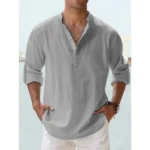 New Cotton Linen Shirts for Men Casual Shirts Lightweight Long Sleeve Henley Beach Shirts Hawaiian T Shirts for Men Streetwear - Image 7