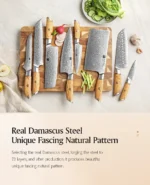 XINZUO 1-8pcs Kitchen Knife Set 73 Layers Custom Damascus Steel 15°±1 Per Side Steel Blade with Olive Wood Handle - Image 23