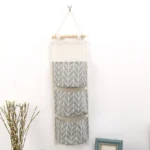 1PC Three Pockets Hanging Wall Storage Bag Household Bedroom Living Room Kitchen Cotton Linen Storage Bag - Image 9
