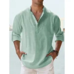 New Cotton Linen Shirts for Men Casual Shirts Lightweight Long Sleeve Henley Beach Shirts Hawaiian T Shirts for Men Streetwear - Image 5