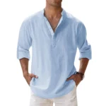 New Cotton Linen Shirts for Men Casual Shirts Lightweight Long Sleeve Henley Beach Shirts Hawaiian T Shirts for Men Streetwear - Image 3