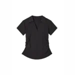 Polo Lapel Front Shoulder Short-sleeved T-shirt for Women 2025 Summer Design Pure Slim Fit Slim and Pleated Waist - Image 5