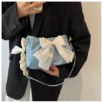 Lovely Bow Handbags for Girls Ladies Fashion Pleated Shoulder Bags for Women Simple Design Female Underarm Bag Casual Tote Purse - Image 19