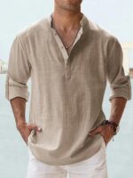 New Cotton Linen Shirts for Men Casual Shirts Lightweight Long Sleeve Henley Beach Shirts Hawaiian T Shirts for Men - Image 20