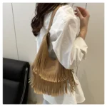 Large Capacity Casual Solid Retro Tassel Tote Bags Hot Sale Versatile Underarm Women's Bag Concise Advanced Sense Shoulder Bags - Image 32