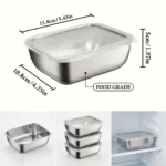 5PCS Stainless Steel Food Storage Containers Stackable Meal Prep Lunch Boxes for Kitchen Fridge Travel Kitchen Storage Solution - Image 3