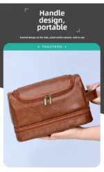Large Hanging Toiletry Cosmetic Travel Bags for Men Women Leather Travel Bags with Hanging Hook Toiletries Bathroom Shaving Bags - Image 18