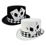 Top Hats for Men Playing Card Pattern Magician Costume Accessory Novelty Felt Hat For Stage Shows Cosplay Parties School Plays