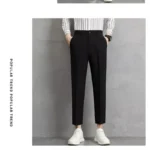Men's Beige Slim-Fit Cropped Pants Pleated Detail Formal Casual Trousers - Image 2
